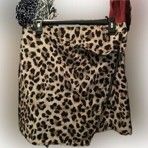 H&M Brown Black Animal Print Textured Jacquard Zipper Mini Skirt Size 8